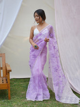Avani Lavender Color Pure organza Chikankari Work Saree